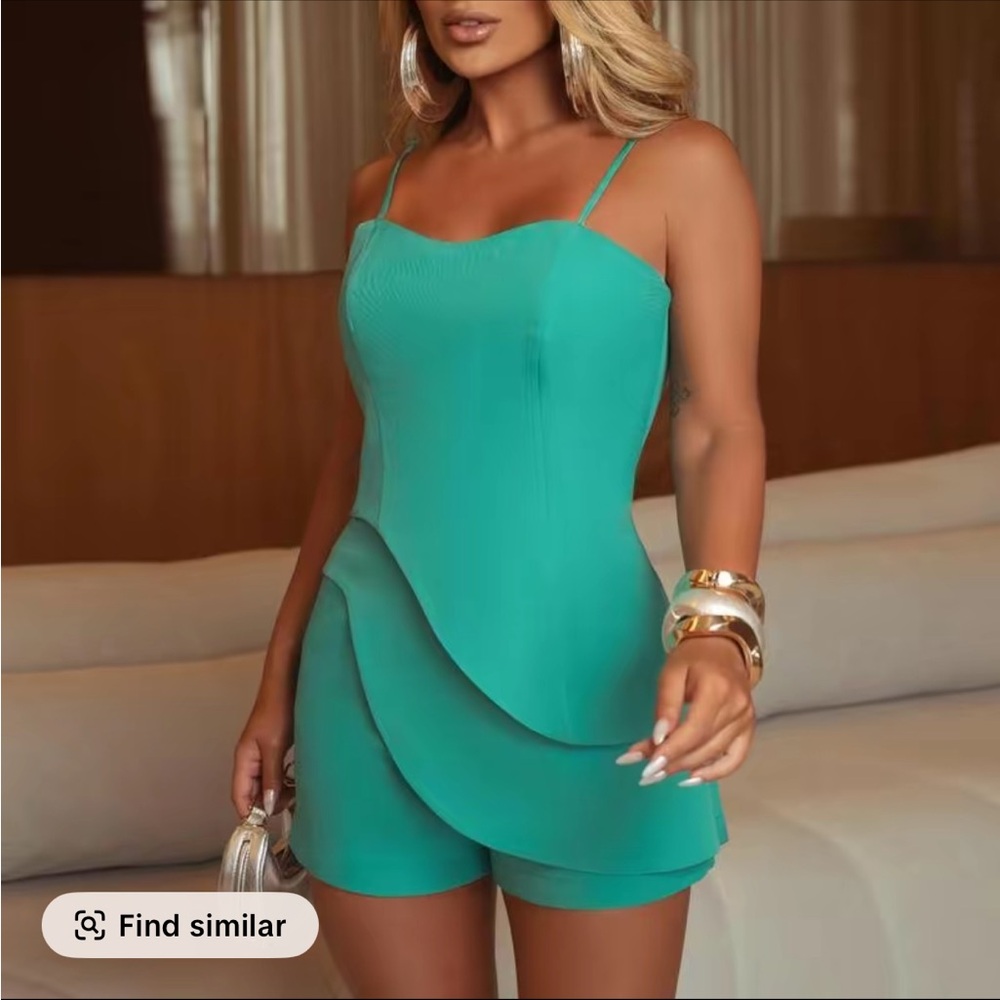 Turquoise Spaghetti Strap Romper - image 1